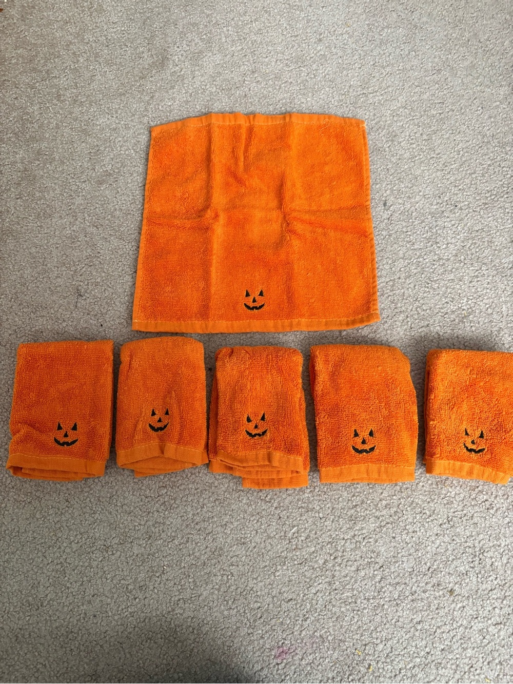 Halloween Pumpkin Embroidered Orange Wash Cloth Set